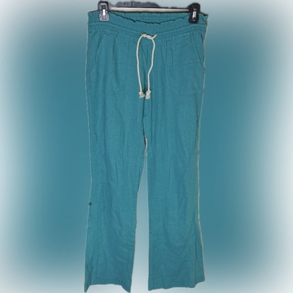 NWT Roxy Teal Drawstring Linen Pants.  Women’s XS